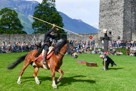 Bellinzona, Switzerland - 21 May 2017: exhibition of medieval knights at Castelgrande castle at Bellinzona on the Swiss alpsのeditorial素材