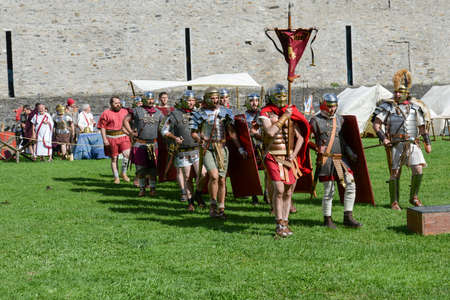 Bellinzona, Switzerland - 21 May 2017: Exhibition of Roman centurions at Castelgrande castle in Bellinzona on the Swiss alpsのeditorial素材