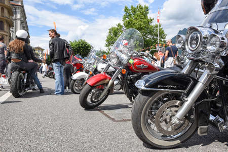 Lugano, Switzerland - 1 July 2017: Harley Davidson motorbike at the Swiss Harley Days in Lugano on Switzerlandのeditorial素材