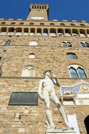 Firenze, Italy - 5 July 2017: David statue in front of Palazzo Vecchio the town hall at Florence on Italy.のeditorial素材