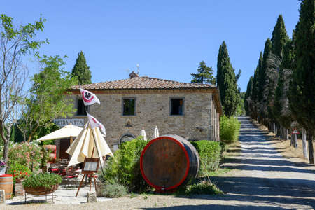 Castellina in Chianti, Italy - 7 July 2017: vine shop near Castellina in Chianti on Tuscany, Italyのeditorial素材