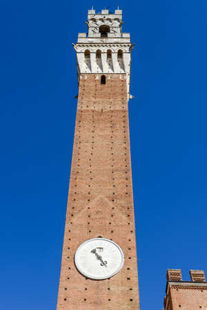 Detail of Mangia tower at Siena on Italyの写真素材