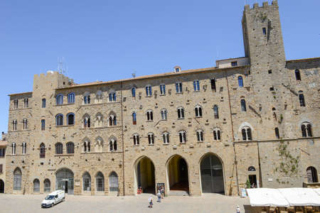 Volterra, Italy - 6 July 2017: people visiting on walking the old town of Volterra on Tuscany, Italyのeditorial素材