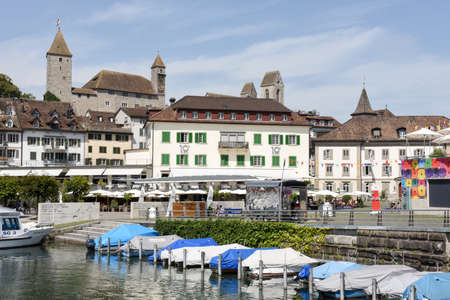 Rapperswil, Switzerland - 3 August 2017: Rapperswil as seen from lake Zurich on Switzerlandのeditorial素材
