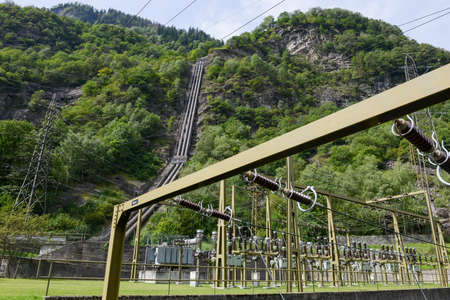 Power station making Electricity from a hydroelectric plant on leventina valley in the Swiss alpsの写真素材