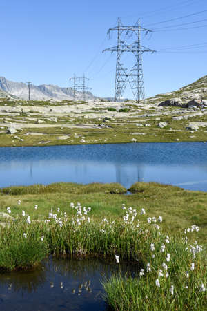 Mountain landscape of Gotthard pass on the Swiss alpsの写真素材