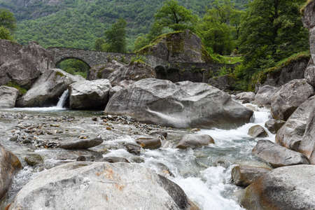 Beautiful Landscape in the Maggia valley on the Swiss alpsの写真素材