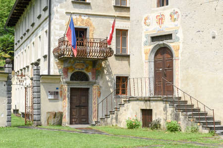 Cevio, Switzerland - 20 July 2017: the museum of Maggia valley at Cevio on the Swiss alpsのeditorial素材