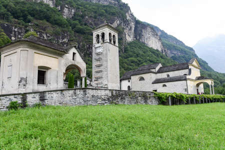 Church of Cevio on Maggia valley in the Swiss alpsの写真素材