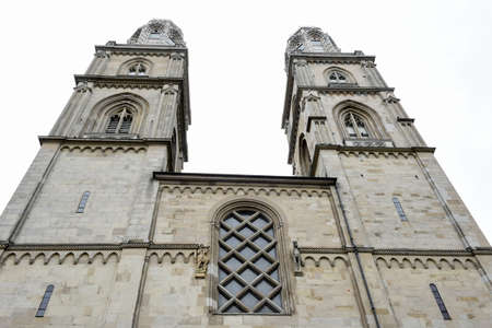 The cathedral of Grossmunster at old city center of Zurich on Switzerland.の写真素材