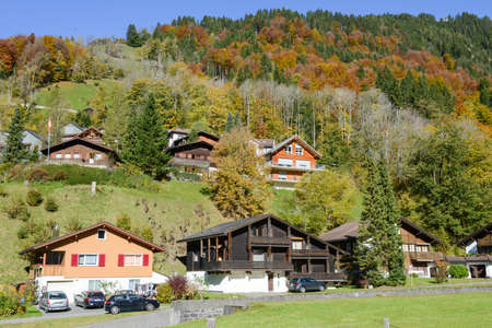 Engelberg, Switzerland - 15 October 2017: Autumn landscape at the village of Engelberg on the Swiss alpsのeditorial素材