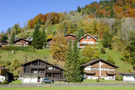 Engelberg, Switzerland - 15 October 2017: Autumn landscape at the village of Engelberg on the Swiss...