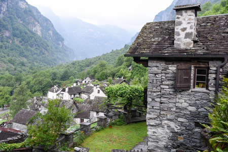 Fontana, Switzerland - 20 July 2017: traditional rural village of Fontana on the Swiss alpsのeditorial素材
