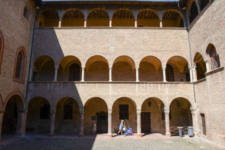 Fontanellato, Italy - 7 July 2017: cleaning lady in the castle of Rocco Santivale at Fontanellato near Parma, Italyのeditorial素材