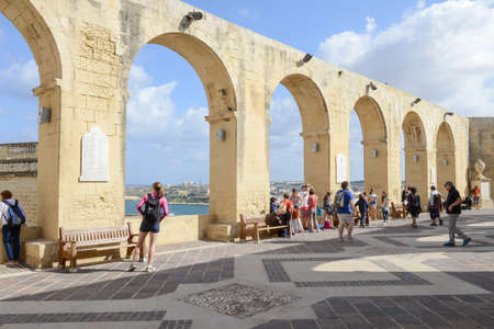 La Valletta, Malta - 31 October 2017: people visiting on walking barrakka garden at La Valletta on...