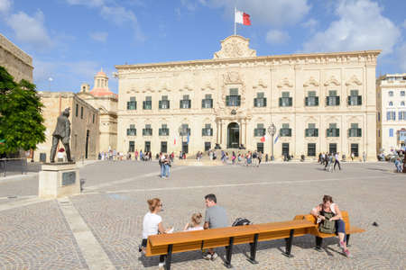 Valletta, Malta - 31 October 2017: people walking in front of Auberge de Castille. The Prime Minister office. Valletta, Malta.のeditorial素材