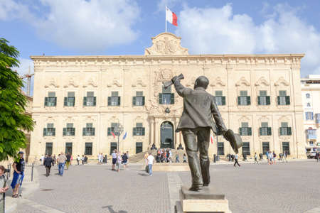 Valletta, Malta - 31 October 2017: people walking in front of Auberge de Castille. The Prime Minister office. Valletta, Malta.のeditorial素材