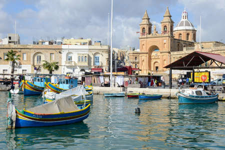 Marsaxlokk, Malta - 3 November 2017: The fishing village of Marsaxlokk on Malta islandのeditorial素材