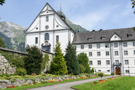 Engelberg, Switzerland - 1 August 2017: the monastery of Engelberg on the Swiss alps