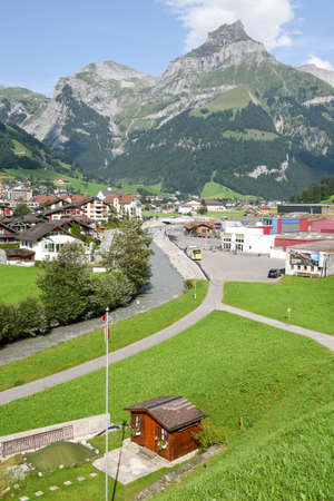 Engelberg, Switzerland - 1 August 2017: the village of Engelberg on the Swiss alpsのeditorial素材