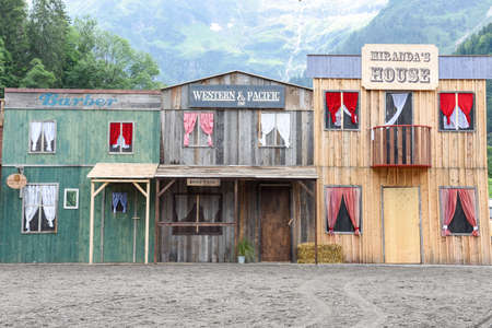 Shops of a wild west cowboy town for a movie setの写真素材
