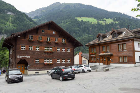 Spiringen, Switzerland - 3 August 2017: the village of Spiringen on canton Uri in the Swiss alpsのeditorial素材