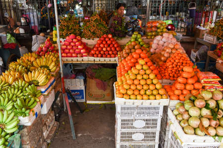 Battambang, Cambodia - 15 January 2018: fruit for sale at the market of Battambang on Cambodiaのeditorial素材
