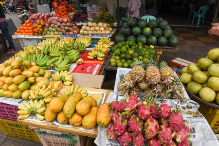 Battambang, Cambodia - 15 January 2018: fruit for sale at the market of Battambang on Cambodiaのeditorial素材