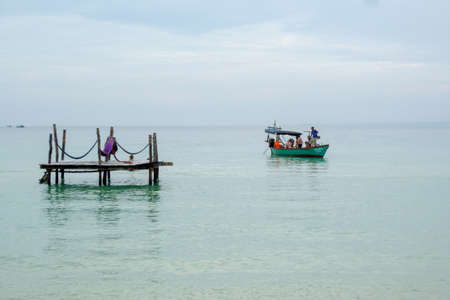 Koh Rong Sanloem, Cambodia - 25 January 2018: Hammocks on the beach of Koh Rong Sanloem island on Cambodiaのeditorial素材