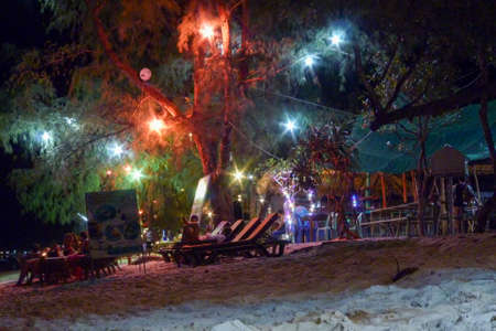Koh Rong Sanloem, Cambodia - 23 January 2018: People drinking on a bar at the beach of Koh Rong Sanloem island on Cambodiaのeditorial素材