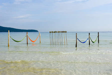 Koh Rong Sanloem, Cambodia - 25 January 2018: Hammocks on the beach of Koh Rong Sanloem island on Cambodiaのeditorial素材