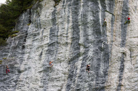 Engelberg, Switzerland - 29 July 2017: people climbing on the rock at Engelberg on the Swiss alpsのeditorial素材