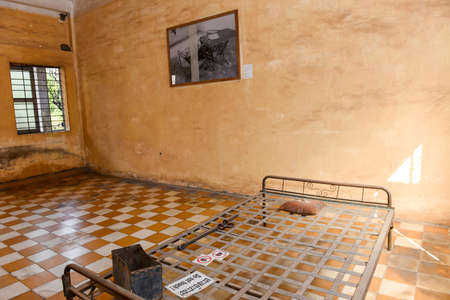 Phnom Penh, Cambodia - 17 January 2018: Prison Cell of S21 the notorious torture prison by the khmer rouge at Phnom Penh on Cambodiaのeditorial素材