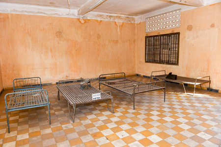 Phnom Penh, Cambodia - 17 January 2018: Prison Cell of S21 the notorious torture prison by the khmer rouge at Phnom Penh on Cambodiaのeditorial素材