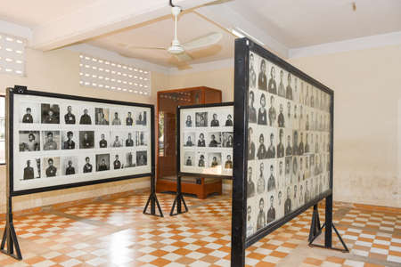 Phnom Penh, Cambodia - 17 January 2018: photographs of the people killed in S21 prison by the khmer rouge at Phnom Penh on Cambodiaのeditorial素材