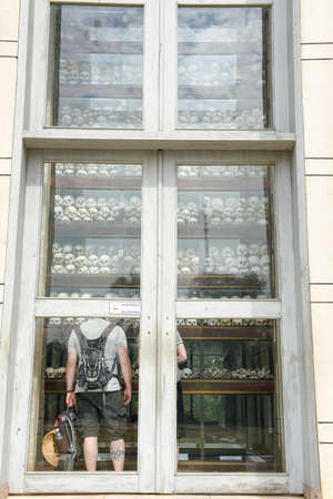 Phnom Penh, Cambodia - 17 January 2018: The memorial stupa of the Choeung Ek killing fields, containing some of the Khmer Rouge victims' remains. Near Phnom Penh, Cambodiaのeditorial素材