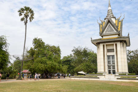 Phnom Penh, Cambodia - 17 January 2018: The memorial stupa of the Choeung Ek killing fields, containing some of the Khmer Rouge victims' remains. Near Phnom Penh, Cambodiaのeditorial素材