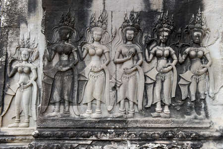 Bas-Relief of Angkor Wat temple at Siem Reap in Cambodia.