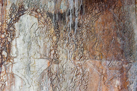 Bas-Relief of Angkor Wat temple at Siem Reap in Cambodia.の写真素材