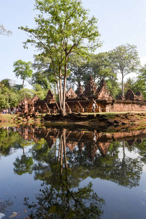 Siem Reap, Cambodia - 10 January 2018: people visiting on walking Banteay Srei temple at Siem Reap in Cambodia.のeditorial素材