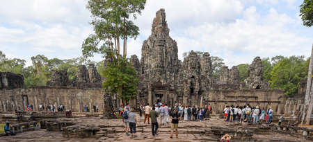 Siem Reap, Cambodia - 10 January 2018: people visiting on walking Bayon temple at Siem Reap in Cambodia.のeditorial素材
