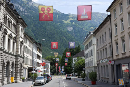 Glarus, Switzerland - 3 August 2017: the town of Glarus on the Swiss alpsのeditorial素材
