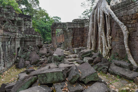 Ruins of ancient Preah Khan temple in Angkor at Siem Reap on Cambodia