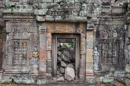 Artwork detail of ancient Preah Khan temple in Angkor. Siem Reap, Cambodiaの写真素材
