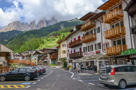 Canazei, Italy - 21 June 2018: Village of Canazei on Fassa valley in Trentino Alto Adige, Italyのeditorial素材