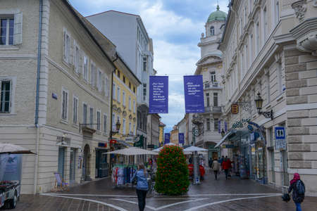 Klagenfurt, Austria - 30 June 2018: people walking on the pedestrian street of Klagenfurt in...