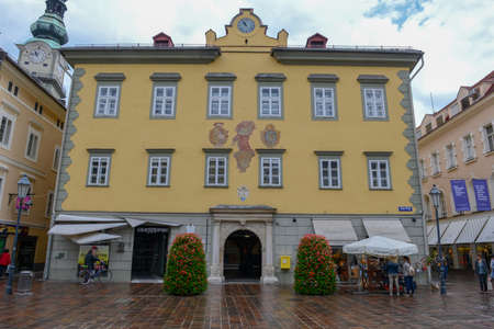 Klagenfurt, Austria - 30 June 2018: people walking on the pedestrian street of Klagenfurt in Carinthia on Austriaのeditorial素材