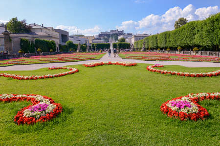 Beautiful flowers bloom at the Mirabell Palace Garden in Salzburg on Austriaのeditorial素材