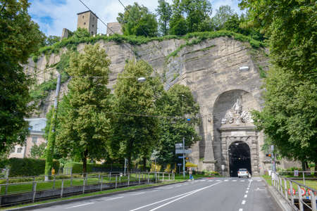 Salzburg, Austria - 26 June 2018: Historic Siegmundstor gate was built between 1764 and 1767 in Salzburg on Austriaのeditorial素材