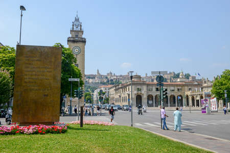 Bergamo, Italy - 3 July 2018: view at the old town of Bergamo located on the top of the hill, Italyのeditorial素材